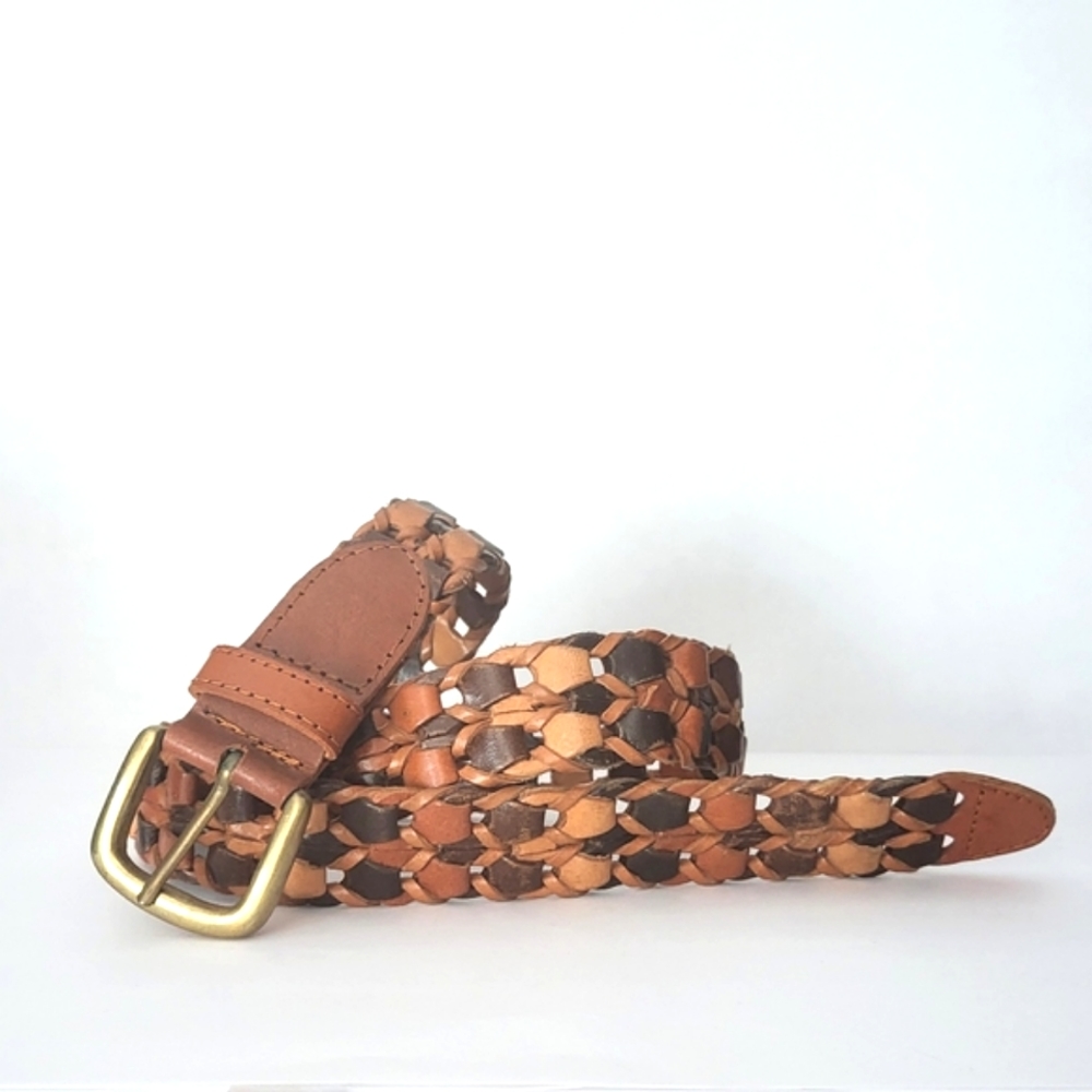 Vintage Leather Belt Brass Buckle Multi Tones of Brown Made in India